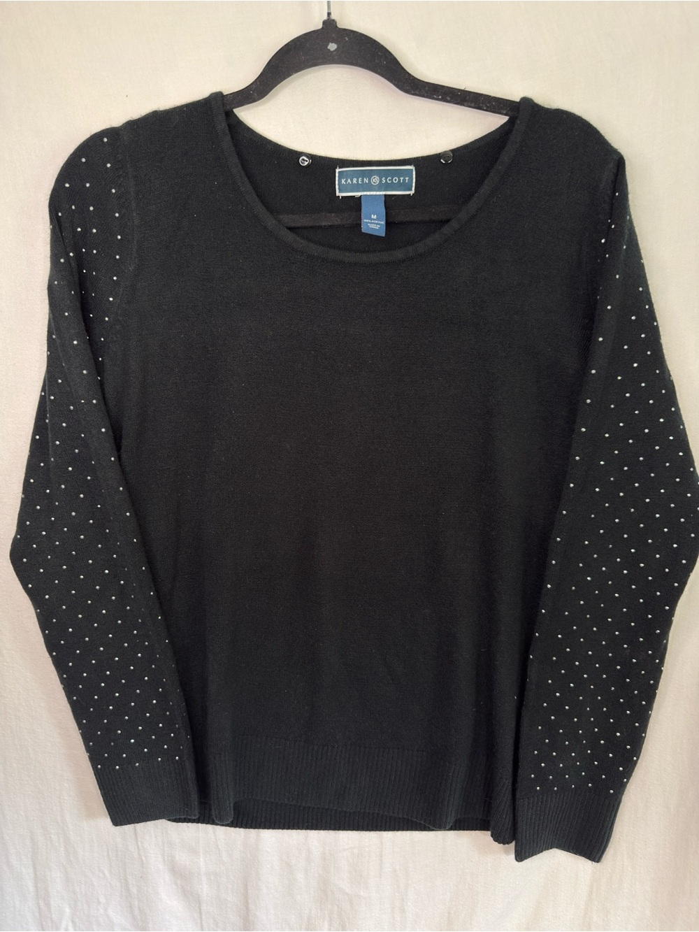 Karen Scott Black Sweater with Jeweled Sleeves Size M